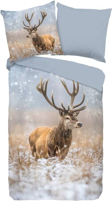 Good Morning Bettwäsche Jolly Flanell aus Baumwolle mit Tiermotiv in Multicolour, B/L: 135 x 200 cm und 80 x 80 cm - Bild 1