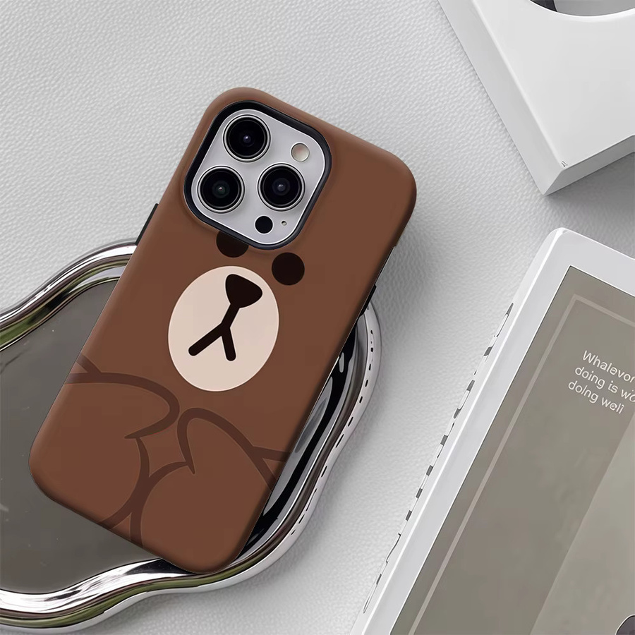 Potdemiel Handyhülle mit Braunbär-Motiv für iPhone 18 17 16 15 14 13 12 Pro Max Plus, Doppelschichtige Rückabdeckung, Farbe: Braun - Bild 4