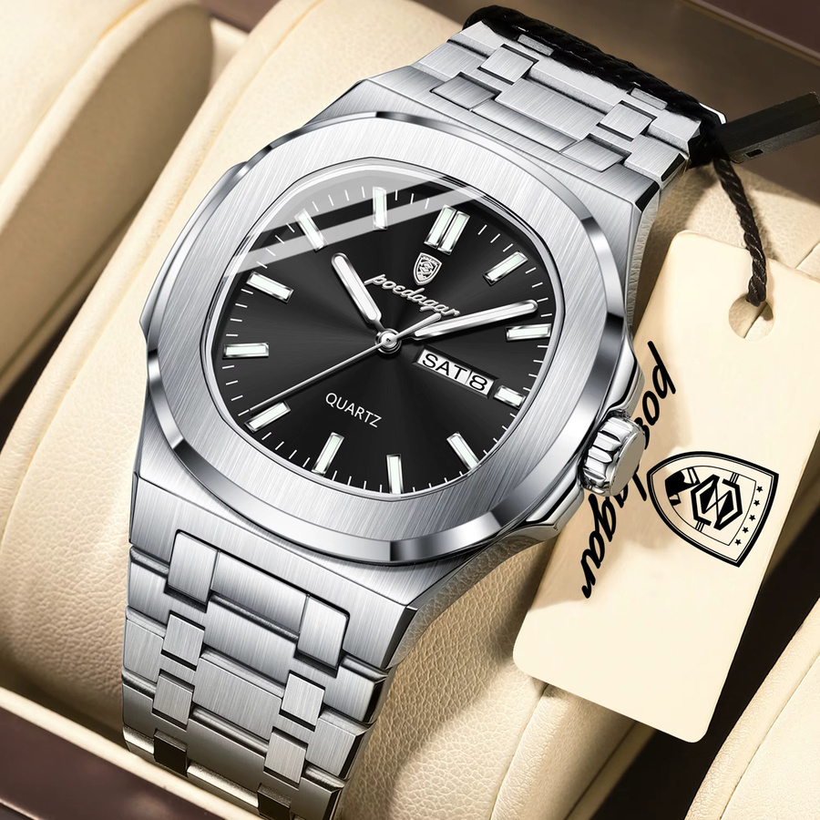 POEDAGAR Armbanduhr Edelstahl, Quarz, Schwarz, Herren - Bild 2