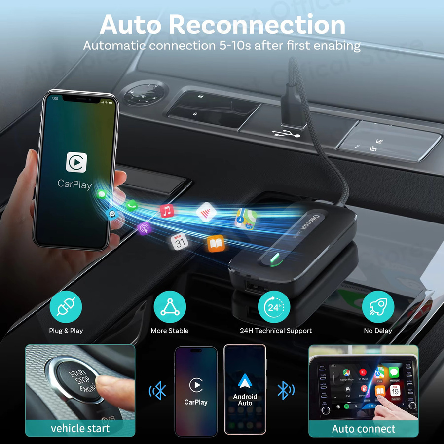 OTTOCAST Play2Video Express Wireless CarPlay und Android Auto Adapter mit TV AI Box in Schwarz - Bild 5