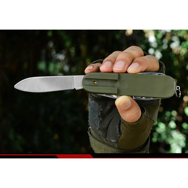 JR-Studio Multifunktionales Outdoor-Geschirr aus Edelstahl in Grün mit Gabel, Löffel und Messer zum Faltbar für Camping und Wandern - Bild 4
