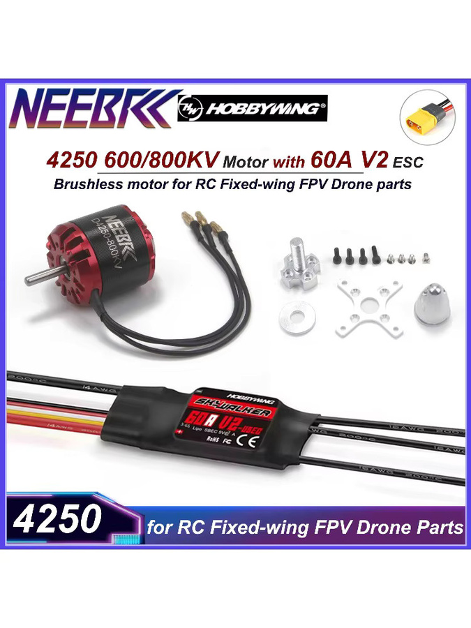 NEEBRC Bürstenloser Motor 4250 600KV 800KV mit 60A V2 ESC für RC Starrflügel FPV Racing Drone Multicopter Quadcopter Flugzeugteile in Rot - Bild 3