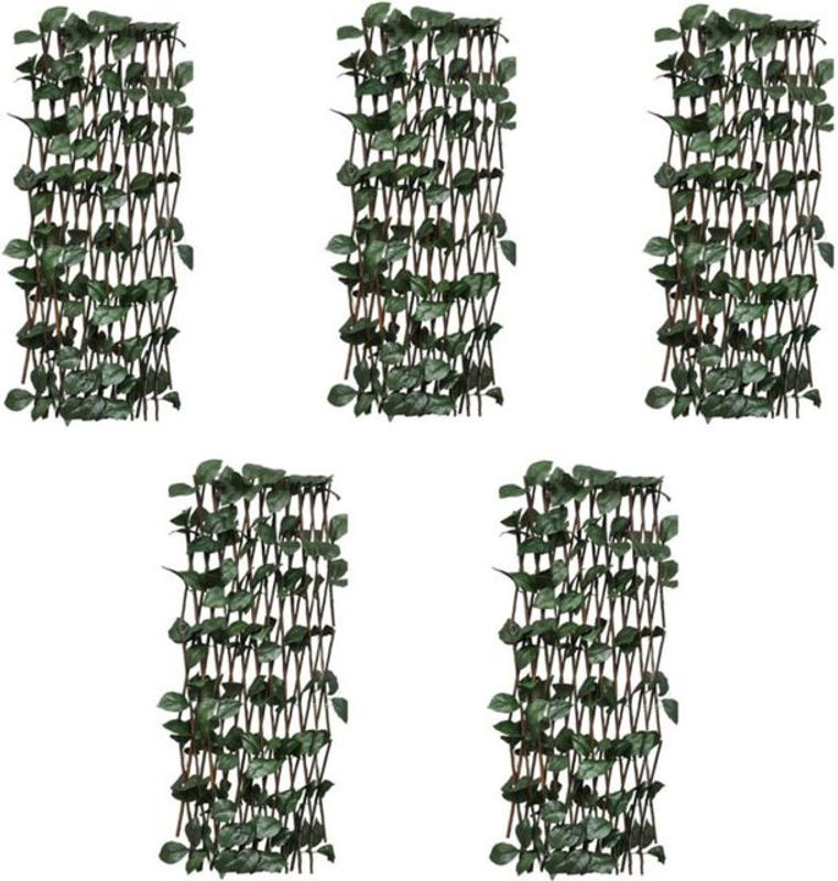 Vidaxl Weidenzaun Rankgitter Set aus Massivholz mit künstlichen Blättern in Braun und Grün, 5 Stück, H: 180 cm, B: 60 cm - Bild 1
