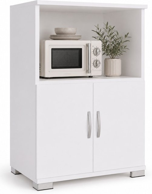 VCM Küchenschrank in Weiß Matt mit 2 Türen und offenem Fach, Mikrowellenschrank und Vorratsschrank, B/T/H: 60 x 45 x 84 cm - Bild 1