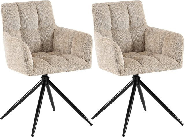 CLP Esszimmerstühle Jonah 2er Set, drehbare Sessel mit Armlehnen aus Stoff und Metall in Beige, moderne Drehstühle bis 150 kg belastbar - Bild 1