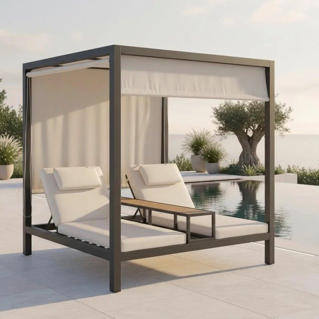 Bessagi Garden Sonneninsel Felipa in Beige mit Sonnendach aus pulverbeschichtetem Aluminium und Outdoorstoff - Bild 1