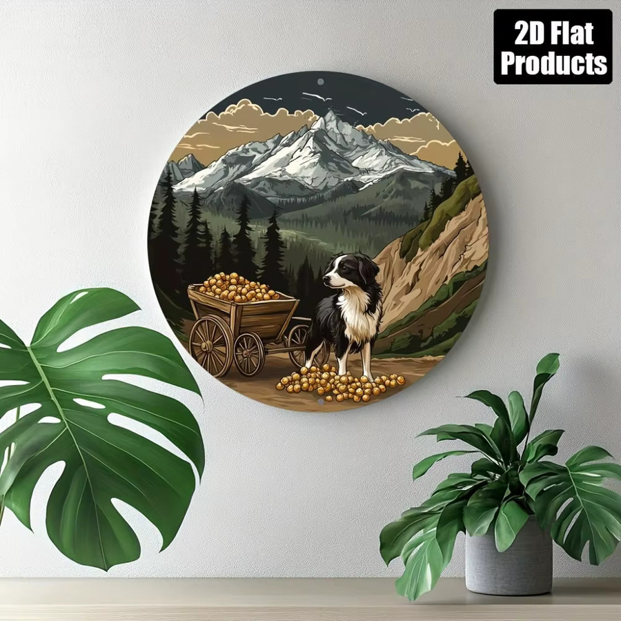 Rundes Vintage Aluminium Wandschild CIFBUY mit Hund und Bergblick für Küche und Café, Durchmesser: 20,32 cm, Mehrfarbig - Bild 4