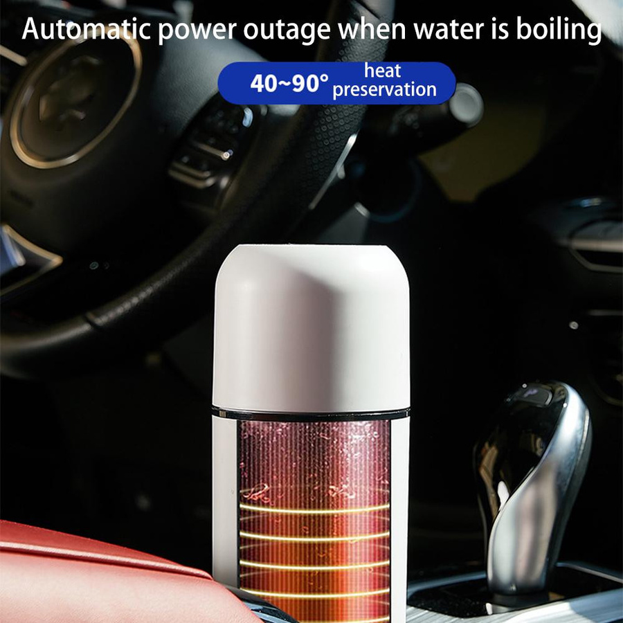 Pure Living Co. Elektrischer Auto-Heizbecher mit Rührfunktion und LCD-Display, Edelstahl, Weiß, 420 ml - Bild 2
