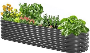 VEVOR Hochbeet aus Metall in Dunkelgrau, ovales Pflanzgefäß aus verzinktem Stahl für Gemüse, Blumen und Kräuter, B/T/H: 199 x 60 x 42 cm - Bild 1