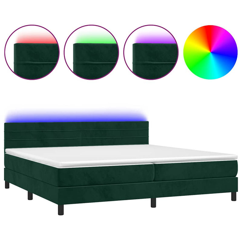 Vidaxl Boxspringbett Kontinentalbett mit Matratze und LED in Grün aus Samt, B/T: 200 x 200 cm - Bild 3