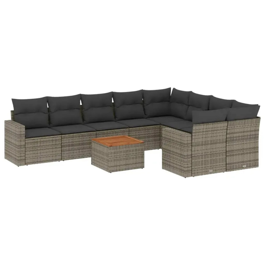 vidaXL 10-tlg. Garten-Sofagarnitur in L-Form aus Polyrattan mit Kissen in Grau - Bild 2