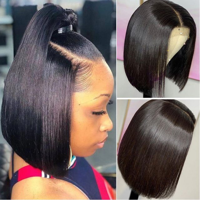 JAYCEE HAIR Bob-Perücke aus Echthaar, kurze Spitze-Front, Damen - Bild 1