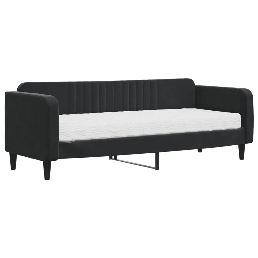 vidaXL Tagesbett mit Matratze in Schwarz aus Samt mit Armlehnen B/T/H: 80 x 200 x 90 cm - Bild 2