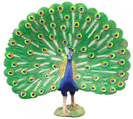 Realistische Pfauenfigur in Grün als dekoratives Tischmodell aus Kunststoff - Bild 1