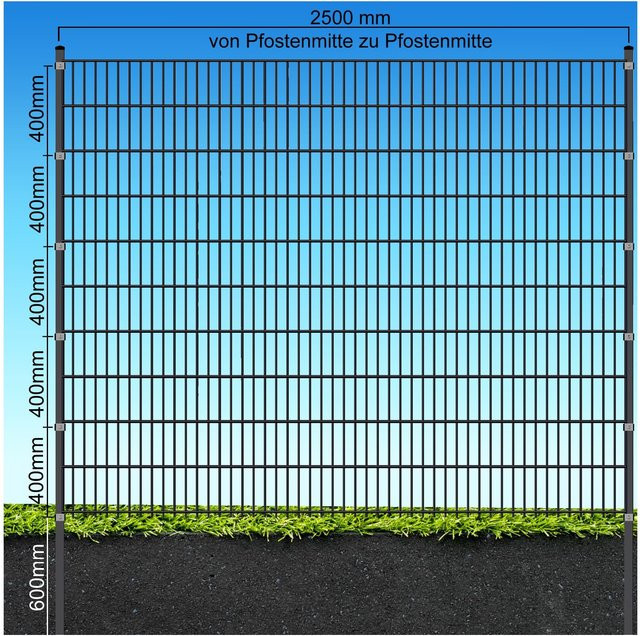 Fa-Bausysteme Doppelstabzaun Anthrazit 8-6-8 Plättchen Höhe: 2030 mm, Länge: 42,5 m - Bild 1