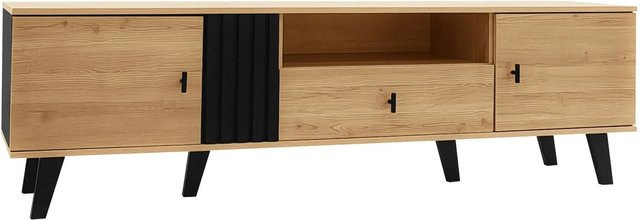 okwish TV Schrank mit Schubladen in Holzdesign, Farbe Natur Schwarz, B/T/H: 170 x 40 x 50 cm - Bild 1