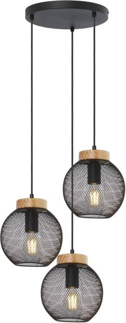 GLOBO Pendelleuchte Pablo in Schwarz und Natur aus Metall und Holz mit 3 E27 Fassungen, Höhe: 120 cm, Durchmesser: 44 cm - Bild 1