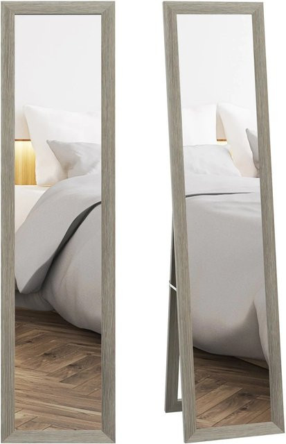 HOMCOM Ganzkörperspiegel in Grau mit antiker Holzmaserung, Wandmontage, B: 37 cm, T: 3,8 cm, H: 157 cm - Bild 1