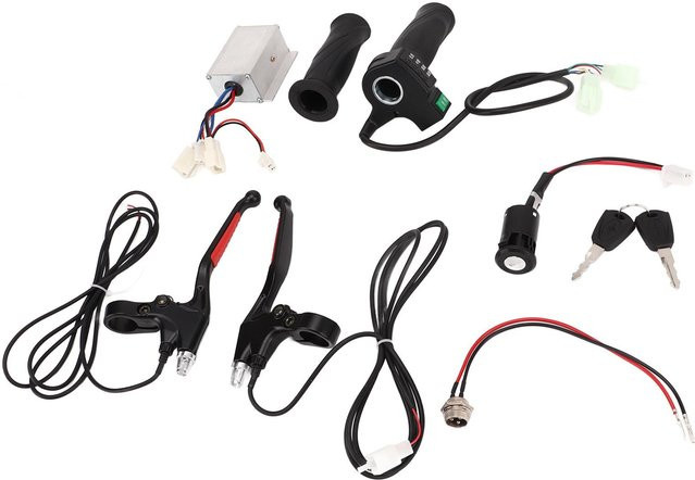 Igeteck 12V 250W Bürstenmotor Controller Set mit 4-Gang Gasdrehgriff und Bremshebel für Elektrofahrräder in Schwarz - Bild 1