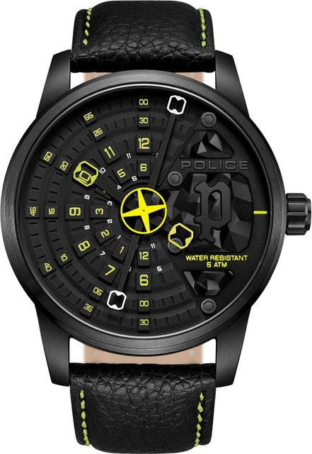 Police Herrenuhr Avondale, Quarz, Edelstahl, 46 mm, Leder, Schwarz, 5 ATM - Bild 1