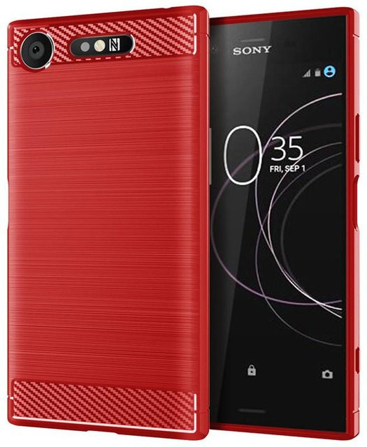 Stoßfeste Kohlefaser-Handyhülle für Sony Xperia XZ1 Compact und XZ1 mini in Rot - Bild 1