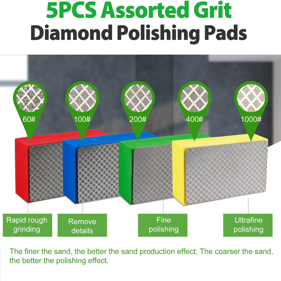 Diamant Handpolierpads Set für Fliesen, Glas, Stein, Marmor und Keramik, Mehrfarbig - Bild 4