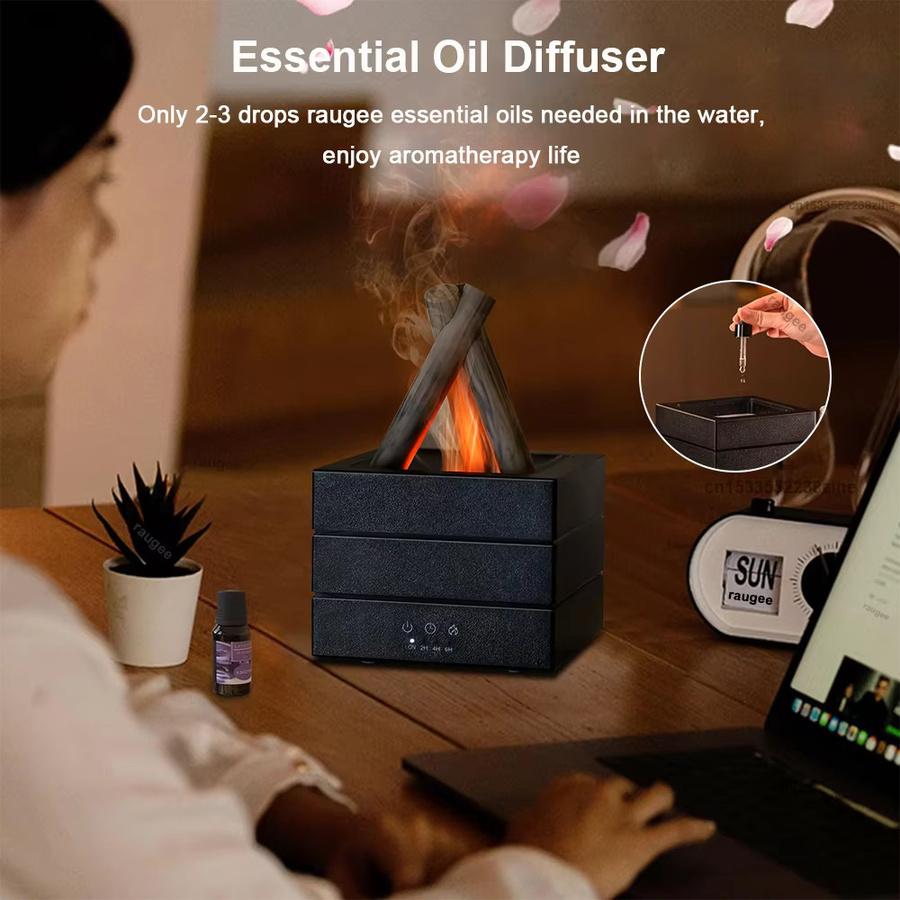 raugee Flammenbefeuchter und Aroma-Diffusor in Schwarz mit Nachtlicht und Fernbedienung - Bild 3