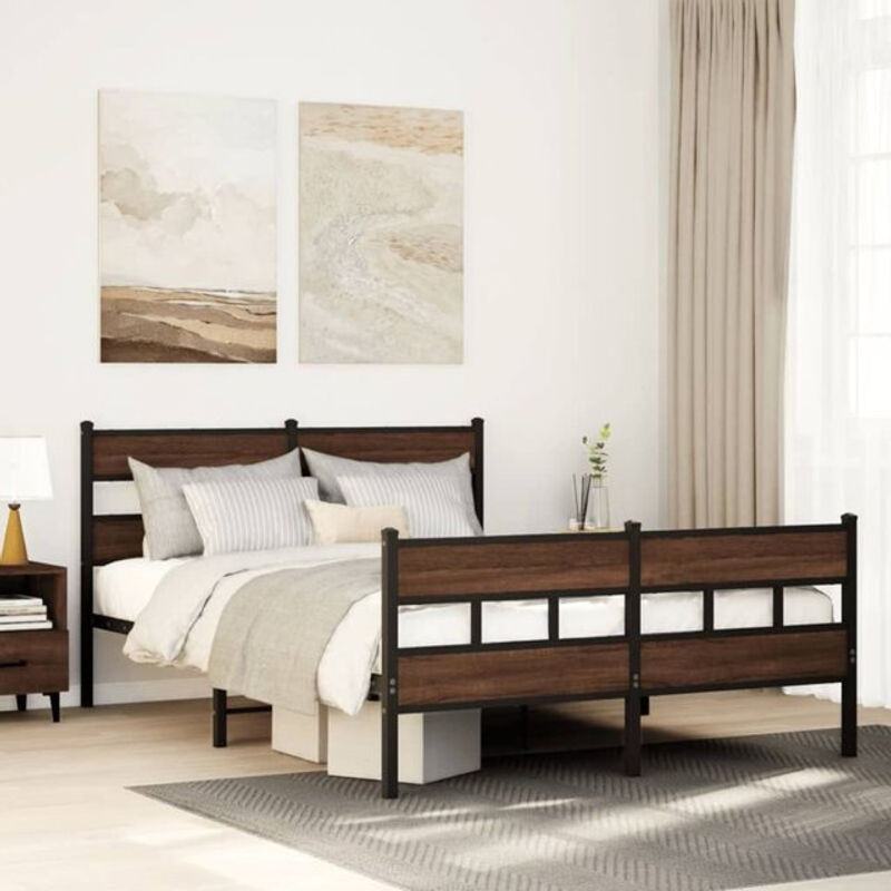 Vidaxl Metallbett Bettgestell mit Kopf- und Fußteil in Braun Nussbaum B/T/H: 140 x 200 cm - Bild 1
