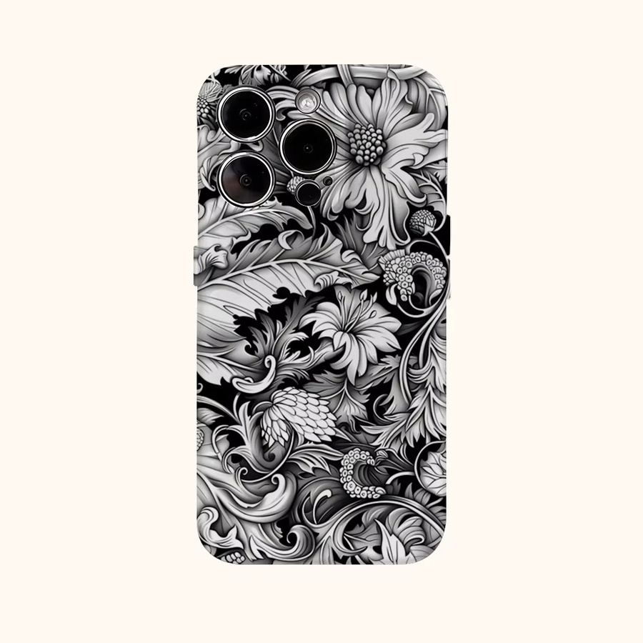 Handyhülle mit schwarz-weißem Blumenmuster für Apple iPhone 17 Pro Max, 16, 15, 14, 13, 12, 11 und weitere Modelle mit doppelschichtiger Rückseite - Bild 2