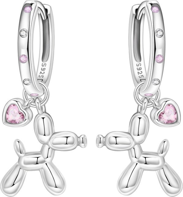 PANPOKI Ohrringe, 925 Silber, Zirkonia, Damen, Rosa Liebesballon-Welpen - Bild 1