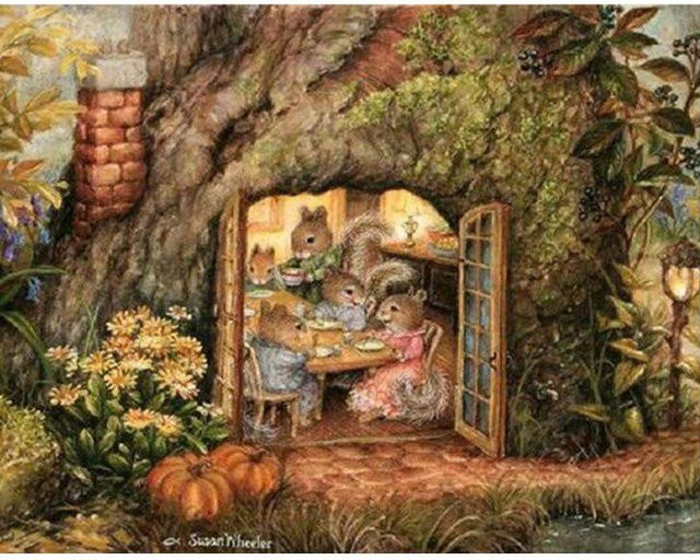 FIYO 5D Diamantmalerei Kaninchen Familie beim Abendessen als Kreuzstich Mosaik Set, Farbe: Beige/Multicolor, Breite: 30 cm, Höhe: 20 cm - Bild 1