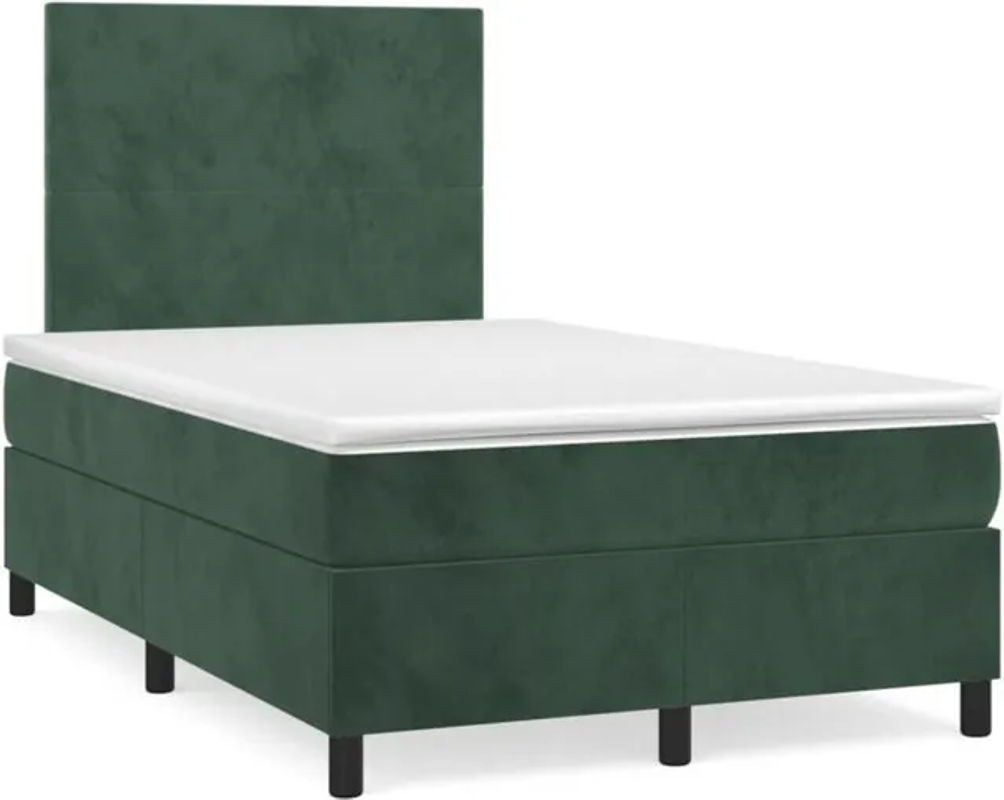 vidaxl Boxspringbett mit Matratze aus Samt in Dunkelgrün B/T/H: 120 x 190 x 128 cm - Bild 1