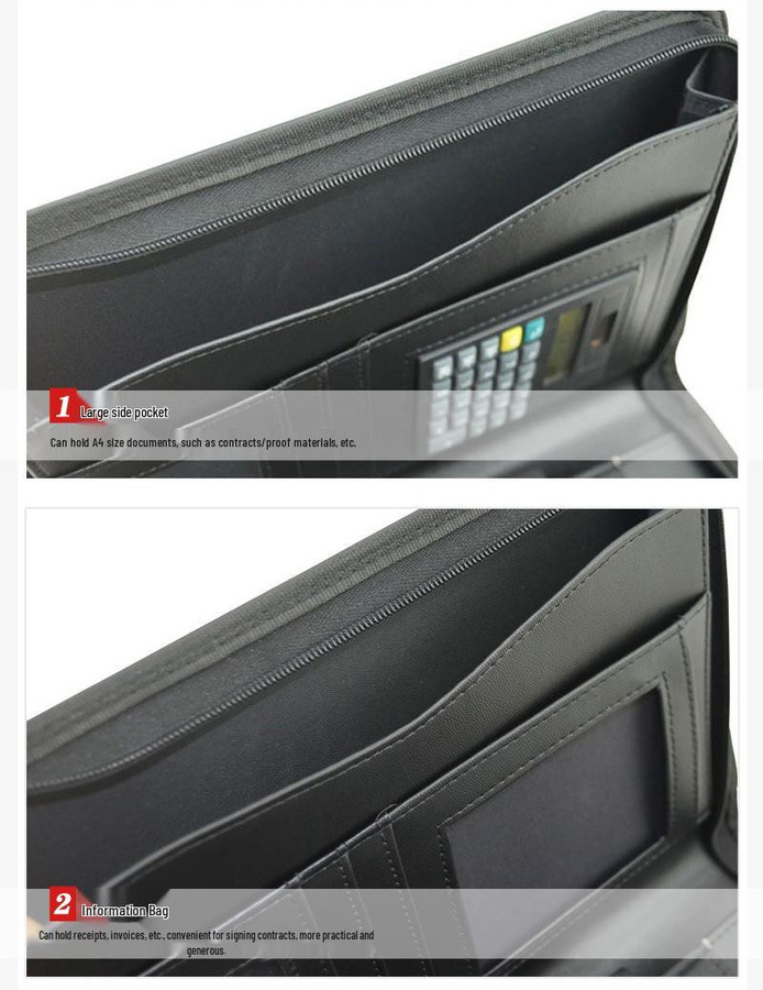 CreativeCorner A5 Business Ordner aus PU-Leder in Schwarz mit Reißverschluss, Taschenrechner und Clip - Bild 2