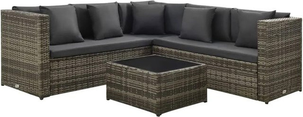 vidaXL 4-teiliges Garten-Lounge-Set aus Poly Rattan mit Auflagen in Grau