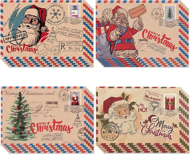 5-teiliges Set Vintage Weihnachts-Postkarten mit Umschlägen in Grün und Mehrfarbig - Bild 1