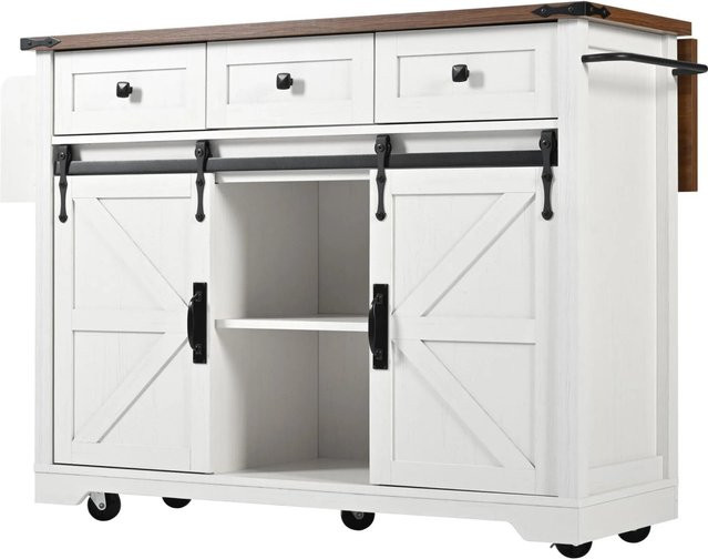 okwish Kücheninsel mit ausziehbarer Platte in Weiß, modern mit Metall und MDF, B/T/H: 140 x 73 x 94 cm - Bild 1