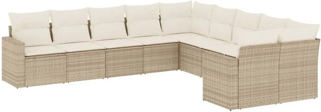 vidaXL 10-teilige Garten-Sofagarnitur in L-Form aus Polyrattan mit Kissen in Beige - Bild 1