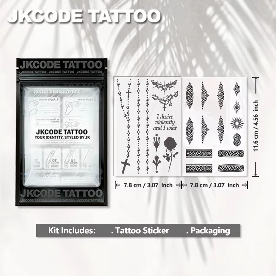 JKCODE TATTOO Semi-Permanentes Tattoo-Set, Geometrische Blumen-Ring-Tattoos, Herren - Bild 3