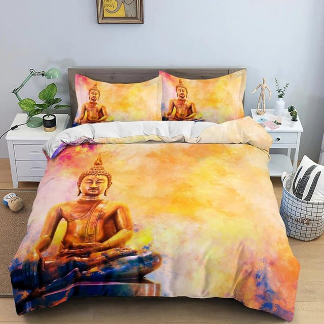 Your Warm Home Buddha Mandala Bettwäscheset im Boho-Stil, mehrfarbig, 2-teilig mit Kissenbezug 70 x 133 cm und Bettbezug 135 x 200 cm - Bild 1