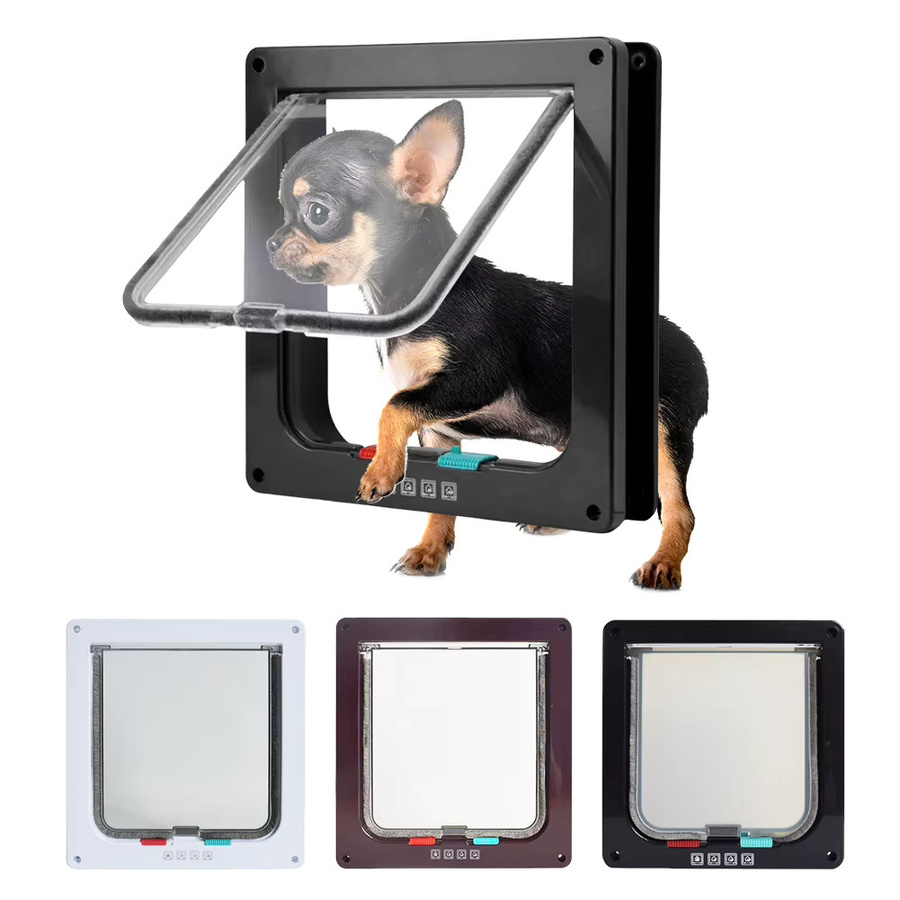 Alloet Transparente Haustiertür mit 4-Wege-Sicherheitsschloss für Katzen und Welpen in Schwarz - Bild 4