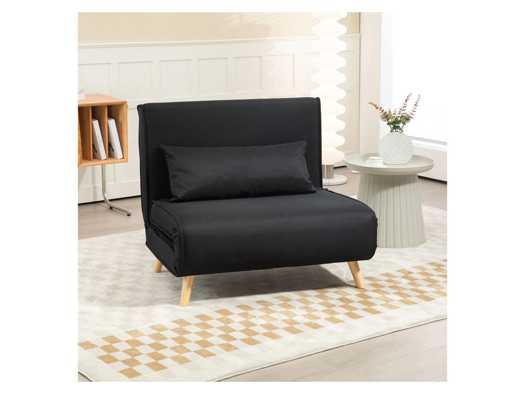 HOMCOM Schlafsessel im skandinavischen Stil aus Leinenimitat und Kautschukholz, Schwarz, B: 94 cm, T: 78 cm, H: 80 cm - Bild 2