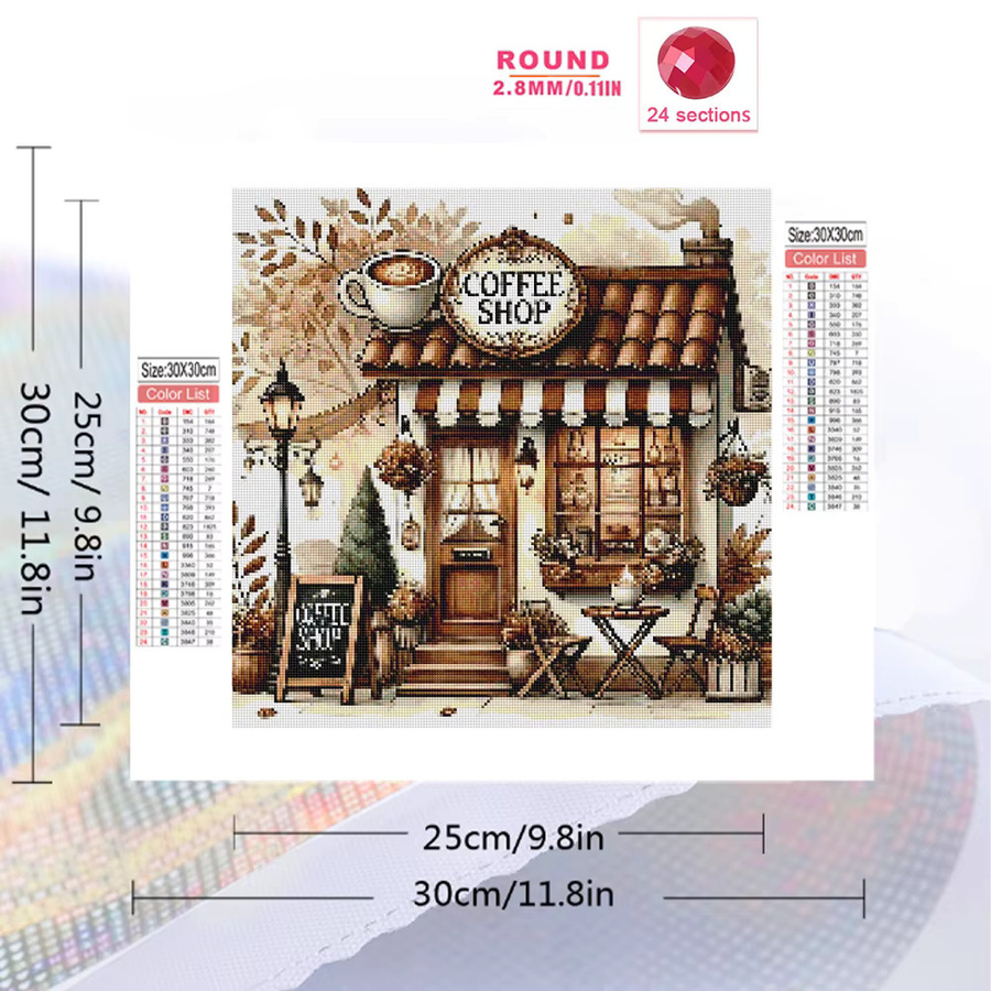 Momoart Diamant-Malerei Kaffeehaus Motiv als DIY Stickerei für Kinder und Hobby, Multicolour, B/T/H: 20 x 20 x 20 cm - Bild 2