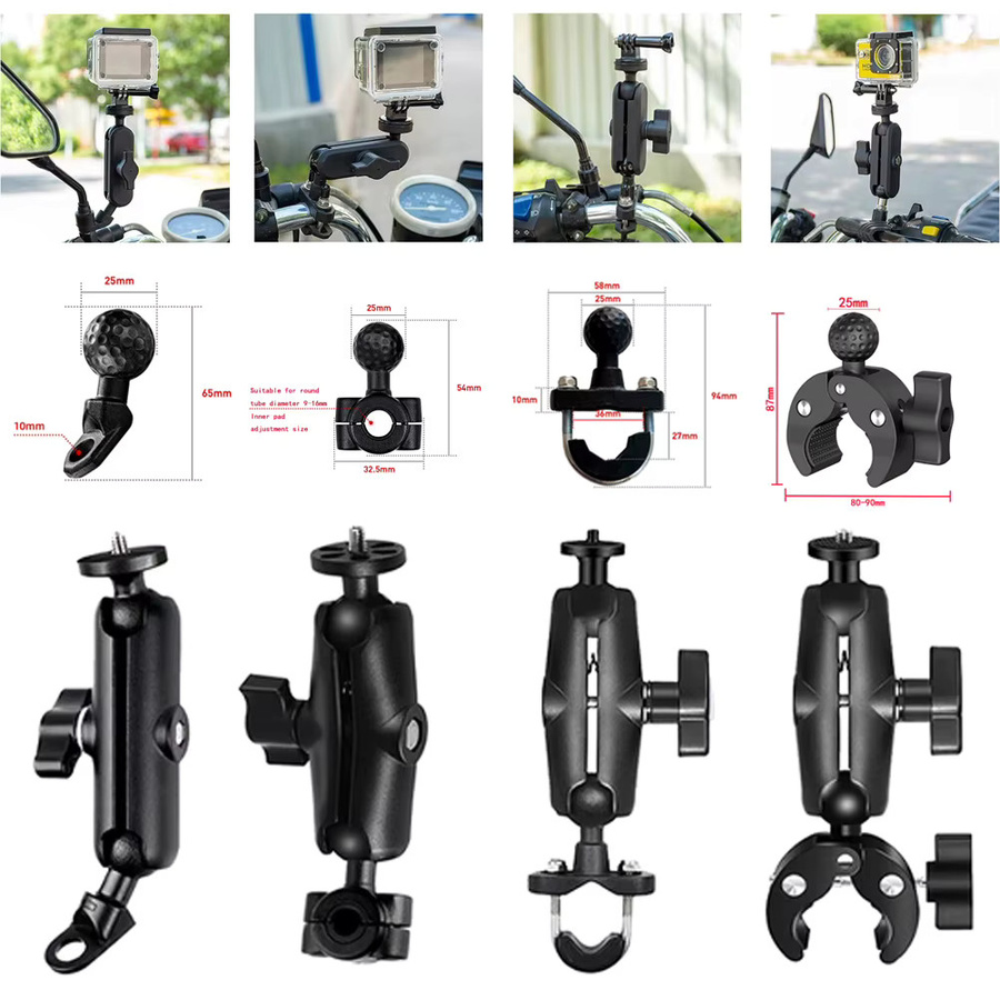 Doppel-Clip-Krabbenklemme für Motorrad-Lenkerhalterung als Kamera-Zubehör für GoPro, Insta 360X5, Insta 360X4 und DJI OSMO Action, Schwarz - Bild 2