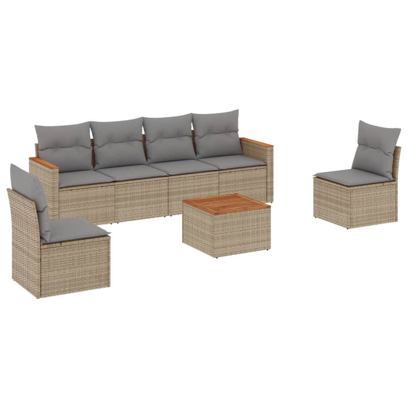 Vidaxl 7-teiliges Gartenmöbel-Set mit Kissen in Beige aus Rattan und Holz - Bild 2