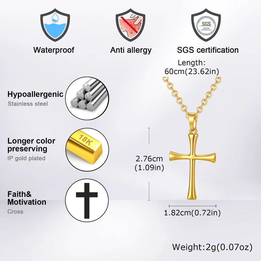 Halskette Kreuz, Edelstahl, Gold, Herren - Bild 5