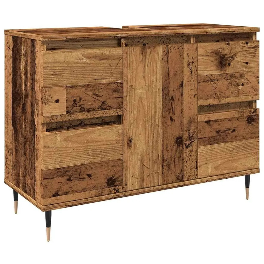 vidaXL Badschrank in Altholz-Optik und Braun aus Holzwerkstoff und Eisen im industriellen Stil B: 80 cm, T: 33 cm, H: 60 cm - Bild 1