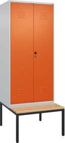 C+P PSA Doppel-Spind Classic PLUS Sitzbank mit 2 Abteilen, Buche-Hartholz und Stahl, Farbe Grau/Orange, B/T/H: 212,0 x 80,0 x 81,5 cm - Bild 1