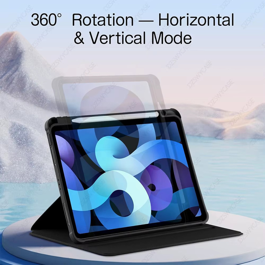 DZSWYCASE 360 Grad drehbare Schutzhülle für iPad Air 11 Zoll M4 M3 M2 sowie iPad Air 5./4. Generation und iPad Pro 11 Zoll 2018-2022 mit Stifthalter-Abdeckung in Schwarz oder Grün - Bild 4