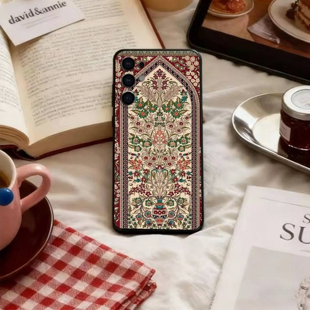 Handyhülle mit persischem Blumenmuster für Samsung Galaxy S25 S24 S23 S22 S21 S20 Ultra Plus FE in Schwarz und Multicolour aus weichem Silikon - Bild 1