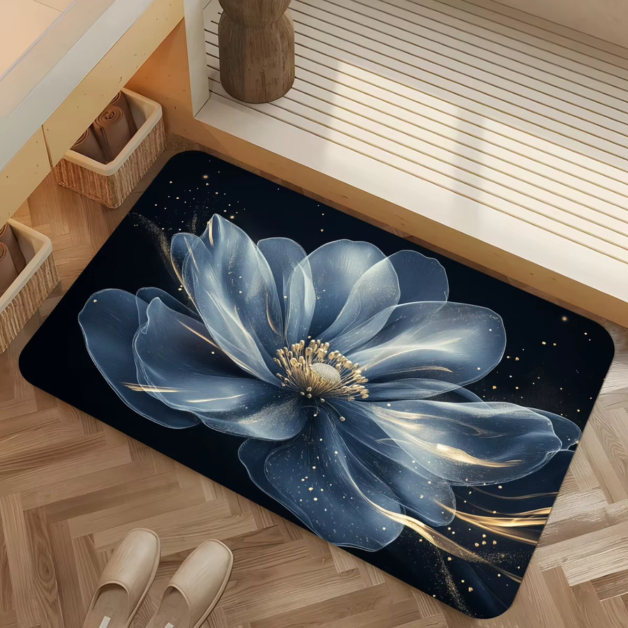 VIKAMA Badezimmer Bodenmatte mit blauem Blumenmuster, schnelltrocknend und wasserabsorbierend - Bild 3
